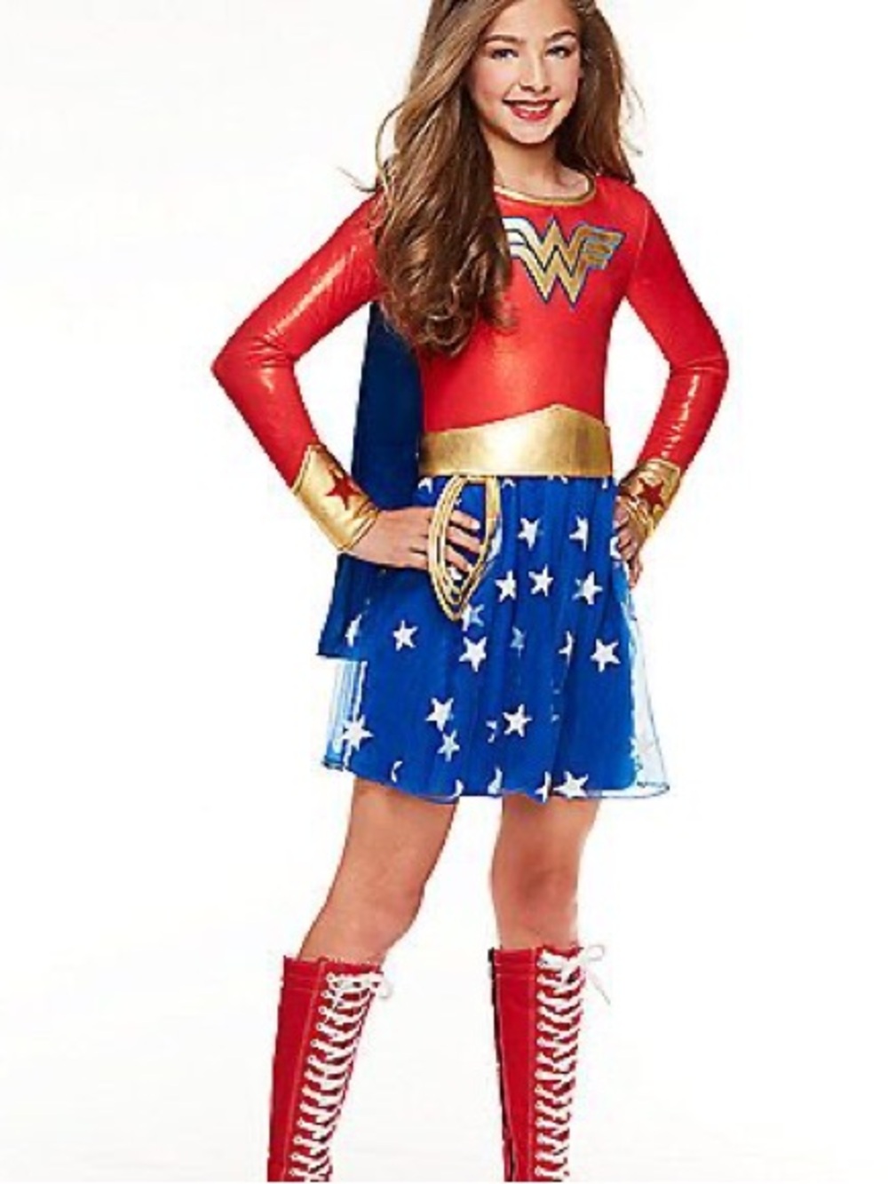 Girls' Wonder Woman Costume in Red & Blue with Gold Accents / Halloween Costume